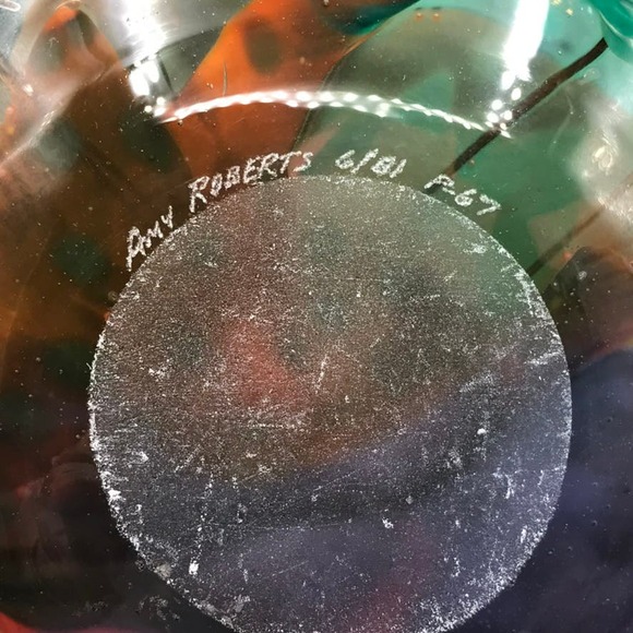 Vintage Amy Roberts Hand Blown Green Opalecent Bowl Pilchuck Glass 1981 Signed - Picture 4 of 12